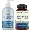Loción de magnesio y suplemento de citrato de magnesio ← Soporte de magnesio corporal completo para el cuerpo y la mente con 8 Fl Oz Magnesio tópico Plus 2 meses de suministro