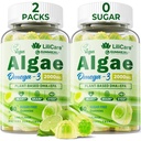 Omega 3 Gummies 2200mg de Algae Oil (DHA 640mg &amp; EPA 290mg) para Hombres, Vegan Omega 3 Fish Oil Alternative, w/CoQ10, Astaxanthin, Vitamina A, E, D3 para Cerebro, Ojo, Antioxidante, Azúcar Gratis 2Packs