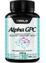 Suplemento de la línea alfa GPC 600mg, 99%+ Fuente de Choline altamente purificada, altamente biodisponible, 180 cápsulas vegetarianas, cognitivo enhancer nootropic, soporta la función de memoria " cerebro, Boost Focus " Mood