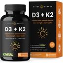 NutraChamps D3 con K2 MK7 Suplemento para la salud del corazón y el hueso TENIDO vitamina D &amp; K Complejo Ø 5000 UI de vitamina D 3 &amp; 100 mcg de vitamina K 2 MK-7 ANTE 60 Vitamina K2 D3 cápsulas