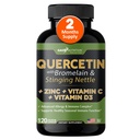Quercetina con Vitamina C y Zinc - Nettle Quercetin - Quercetin 500mg - Quercetina con Bromelaina - Zinc Quercetina + Vitamina D3 - 120 Veggie Caps - (No-GMO, libre de gluten, Vegan) - 2 Month Supply