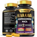 Kava Kava Root Suplemento - 8in1 Fórmula - Combina con Ashwagandha, Maca, Turmeric, Ginkgo Biloba, St. John's Wort, Valerian &amp; Black Pepper - 120 Vegan Capsules, 4 meses de suministro