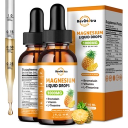 2 Pack Magnesium Glycinate Liquid Drops, 1000mg de Liquid Magnesium Complex Drops for Sleep, Nerve, Energy, Muscle, Bone, Calm & Digestion, High Absorption, 2 Fl Oz, Pineapple Flavor