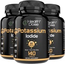 Potasio de dosis de salud + Iodida (KI) Tabletas – 130mg 140 Tabletas – para soporte de tiroides, metabolismo celular y equilibrio de electrolitos – no GMO, libre de gluten, GMP paquete certificado de 3