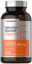 Horbäach Vitamina E Softgel Capsules ← 400 iu ← 268mg  300 Conde ← Non-GMO y Gluten Free Naturally-Sourced Formula ← D-Alpha Tocopherol