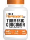 BulkSupplements.com Tormeric Extract Capsules - Suplemento Turmeric, Curcumin Turmeric Suplemento 1000mg - Gluten Free,120 Veg Capsules (Pack of 1)
