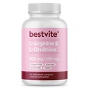 BESTVITE L-Arginine L-Ornithine 500-250 (120 cápsulas vegetarianas) - No Stearates - No Fillers - Vegan - No Gluten Gratis - No Calcium Silicate