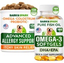 Avanzada alergia al perro + Omega 3 Bundle - Itch Relief - Probióticos w/Fish Oil Omega 3 + EPA pacienteA Fatty Acid - Alergias de la piel + salud conjunta - 120 Chews + 180 Softgels - Bacon + Fish Flavor - Made in USA
