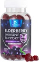 Gummies de Elderberry con vitamina C, D3 y Zinc - Immune Support Gummy for Kids &amp; Adults, Black Elderberry Extract Gummy Immune Health Support Suplemento, Black Elder Berry Vitamin - 120 Gummies