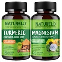 Curcumina tomérica NATURELO, Soporte conjunto basado en plantas, Glycinate de magnesio, 200 mg Magnesio - Gluten Gratis, No GMO - 120 cápsulas