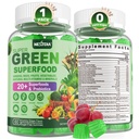 Super Greens Gummies, Verdes Superfood Powder Alternativa w/Spirulina, Clorella, Fibra Prebiótica, Probiótico, Fruta Veggie, Verdes Digestivos " Salud Gut, Inmunity, Focus, 60 Cts