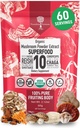 Extracto de polvo de hongos orgánicos -Superfood 10 Suplemento 14x Más fuerte 100% Puro USDA Immunity Booster- Reishi, Chaga, Cordyceps, Shiitake, Lions Mane, Turquía Tail y Más. Añadir al café/té 60 gramos