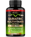Multivitamina Bariatric - 45 mg Suplementos de Hierro - Hecho en EE.UU. - para Hombres Mujer - All-in-One, 21 Vitaminas Esenciales - Gastric Sleeve Soporte - Libre de Azúcar, Gluten &amp; Soy - 90 cápsulas, Una vez diaria
