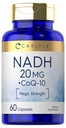 Carlyle NADH CoQ10 Suplemento TEN 20mg ANTE 60 Capsules TEN Mega Strength ANTE Non-GMO, Gluten Free