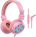 Nuevos auriculares para niños de abeja con micrófono KH20 HD Stereo Safe Volume Limited 85dB/94dB Ligero plegable para niña/mac/Android/Kindle/Tablet/Pad (Pink)