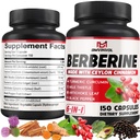 Berberine HCl, 150 cápsulas - Plus Ceilán Cinnamon, Turmérico, Leche Thistle, Artichoke, Black Pepper, Berberine HCI suplementos Pills - Immune System