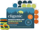 Cliganic Mosquito Repellent Pulsera Pegatinas Pack para niños &amp; adultos Multi Color, natural DEET-Free, esencial aceite Infundido 20 Bandas con 30 Patches, Citronella Scent (50)