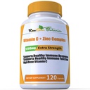 High Dose Extra Strength 1200mg Vitamin C + Complejo Zinc para Immune Support Health 120 Capsule 2 Month Supply Veggie Capsule Non-GMO Gluten Free Vegan