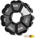 MOLN HYMY gran organizador de píldoras 7 días, bonita caja semanal de píldoras, lindo dispensador de medicina para niña Container para vitamina, gominola, medicamentos, suplemento (negro)