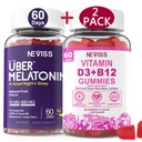 NEVISS Melatonina + Vitamina D3 &amp; B12 Gummies, Vegan, 2+2=4 Pack