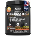 Zeal Naturals Electrolyte Powder Recovery Drink (90 Servings ← Peach Mango) w 0 Sugar +BCAAs +B-Vitamins Electrolyte Suplemento w Potassium Zinc &amp; Magnesium for Hydration - Keto Electrolytes