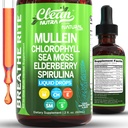 Clean Nutra Mullein Drops for Lungs Organic Chlorophyll Liquid Irish Sea Moss, Spirulina, Licorice, Tart Cherry Lobelia, Motherwort &amp; Elderberry Mullein Leaf Extracto Tintura Hombre Mujer Suplemento