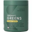 Sports Research® Organic Greens Superfood Powder w/Spirulina, Clorella, Adaptogens, Enzymes, Probiotics " 8 VIT Bs for Gut " Mood Support* - Vegan, Sugar-Free " Low-Cal Pineapple Coconut 30 Servings