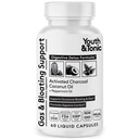 Píldoras de carbón activadas para la limpieza y el gas para calmar la desintoxicación del sistema estomacal y digestivo con aceite de coco orgánico de menta, para hombres y mujeres - 60 cápsulas líquidos