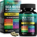Sea Moss Black Seed Oil, Sea Moss Black Seed Oil Ashwagandha Ginger cápsulas con vitaminas Bladderwrack, Burdock Root y Más, 60 cápsulas