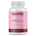 BESTVITE Acetyl L-Carnitine 500mg &amp; Alpha Lipoic Acid 200mg por cápsula con biotina (120 cápsulas vegetarianas) - No Stearates - Vegan - No GMO - Gluten Free