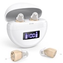 Ayudas de Audición recargables para adultos mayores,Amplificadores auditivos con cancelación de ruido,Amplificador de sonido Control de volumen,En Ear Ayuda de Audición Digital para Pérdida de Audición (Brown)