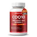 COQ10 + Red Yeast Rice Suplemento - 10-in-1 Natural Blend with Omega 3 Vitamin B3, K2, D3, Zinc Milk Thistle Black Pepper - 150 Count - Made &amp; Tested in The USA