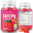 Gummies de hierro vegano para adultos &amp; niños - con vitamina C, A, B-Complex, Folate, Zinc y Biotin - para el edificio de sangre " Energy Support, 60 Gummies