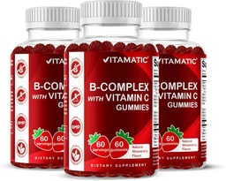 Complejo de vitamina B Vitamática con vitamina C &amp; Inositol - Sabor de fresa natural - 60 Gummies (3 botellas)