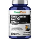 NusaPure Black Seed Oil 1000 mg por Serving 180 Softgel Capsules (No-GMO, Vegetariano) Cold-Presed Virgin Nigella Sativa. Hexane Free