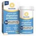 Renew Life Extra Care Digestive Probiotic Capsules, 50 Billion CFU Garantizado, Daily Supplement Supports Immune, Digestive, Respiratory Health(1), L. Rhamnosus GG, Dairy, Soy and Gluten-Free, 60 Count