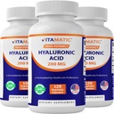 Vitamatic 3 Pack Hialuronic Acid Supplements 200mg - Supports Healthy Connective Tissue and Joints - Promote Youthful Healthy Skin - Total 360 Capsules