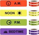 Pegatinas de medicina Instrucción de medicamentos Etiqueta de papel permanente AM NOON PM Tiempo de cama para el caso de píldora Planificador 0.4 * 1.6 pulgadas (500 por Roll 4 Pack)