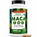 Cadenas de raíz de Maca orgánica para Hombres 2400 mg por servicio - 150 pastillas Negro, Rojo, Amarillo Maca Suplemento - Macaroot gelatinizada, no GMO, Vegan por Naturales peruanos
