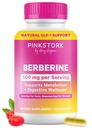 Pink Stork Berberine 500mg - Suplemento GLP-1 de la naturaleza - Daily AMPK Metabolic Activador - 500-1000 mg Metabolismo + Gut Health for Women TEN Third-Party Tested ← Vegan ← Non-GMO durable 30 Capsules