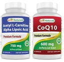 Mejores Naturales Acetyl L-Carnitina y Ácido Alfa Lipoico 750 mg &amp; CoQ10 600 mg