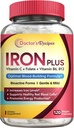 Recetas del médico Suplemento de hierro para mujeres hombres - Gentle Iron Bisglycinate with Vitamin C, B6, Folate " B12 - Non-Constipating " Stomach Friendly Iron Pills for Blood & Energy Support, 120 Vegan Caps