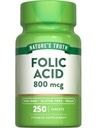 Verdad de la naturaleza Ácido fólico TENIDO 800 mcg ANTE 250 Tablets TEN Vegan, No GMO &amp; Gluten Suplemento gratuito