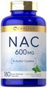 Carlyle NAC N-Acetyl Cysteine 600mg  vísperas 180 Capsules Silencio con Peppermint Silencio Formulario gratuito Suplemento Silencio Non-GMO, Gluten Free