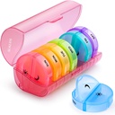 Sukuos gran organizador semanal de píldoras 2 veces al día, Daily Pill Box 7 Day Easy to Open with Double Protection, AM PM Pill Case for Medicine/Vitamin/Fish Oil/Supplements (Red)