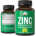 Suplemento de Zinc vegano con vitamina C + Alimento integral de 25 verduras y frutas para la absorción máxima. Suplementos Zinc cápsulas de 30 mg, píldoras, tabletas, vitaminas para adultos tanto hombres como mujeres