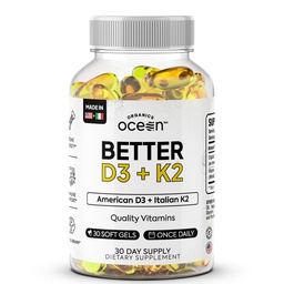 Organics Ocean Better D3+K2 Vitamin Supplement, 30 Softgels