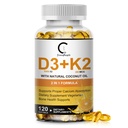 Vitamina D3 K2 Suplemento con Vitamina D3 5000 UI, 200 mcg Vitamina K2 MK-7 " Aceite de coco natural, Fórmula de 2-1 para bonificación, dientes, musculo y soporte de salud inmune, 120 cápsulas de Softgel