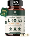 Vitamina D3 K2 5000IU 100mcg MK-7, 120 Softgels, 2-in-1 K2 D3 Suplemento de vitamina para la salud ósea, soporte inmunológico, mejor absorción de calcio, fácil de absorber, uno diario, 120 días de suministro