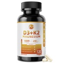 M pulgada Vitamina D3 K2 con Magnesio, Vitamina D3 10000 UI, Vitamina K2 MK-7 240 mcg, 6-in-1 K2 D3 Suplemento Vitamina con Quercetina para Hueso, Immune &amp; Moo*d Soporte, Altamente Biodisponible, 120 cápsulas